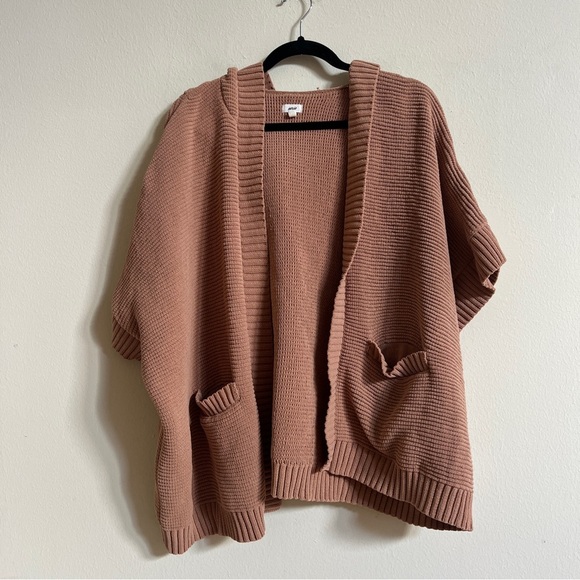 Aerie Women's Chunky Open Knit Cardigan Sweater XS/Small Camel Brown Oversized - Picture 3 of 4
